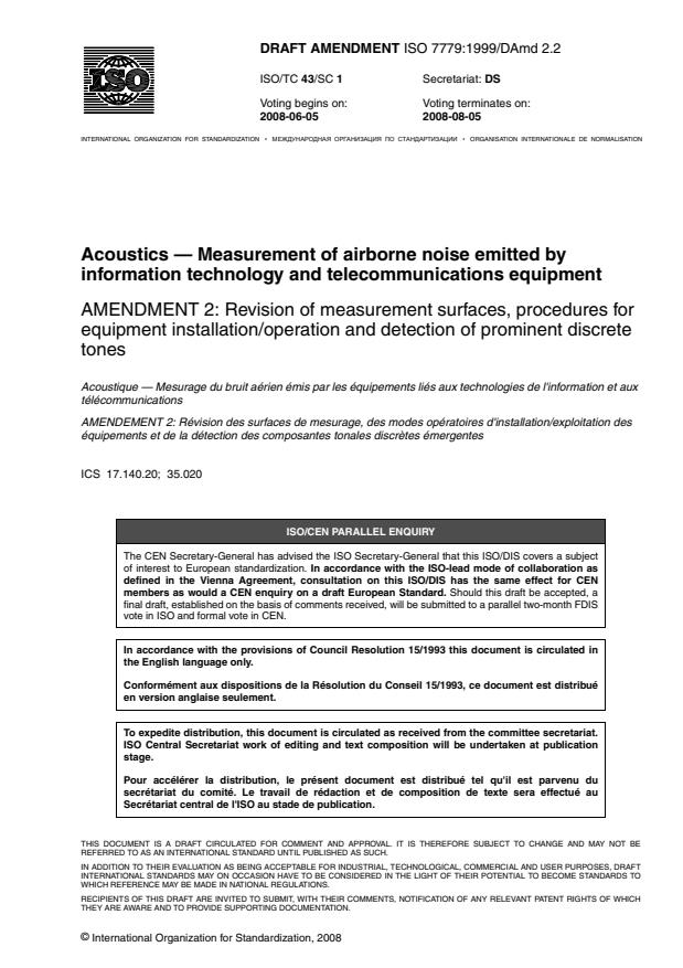 ISO 7779:1999/DAmd 2.2