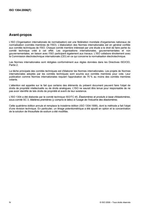 ISO 1304:2006 ISO 1304:2006 - Ingrédients de mélange du caoutchouc -- Noir de carbone -- Détermination de l'indice d'adsorption d'iode - Page 4 preview