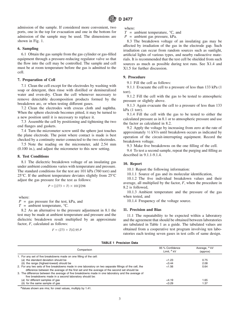 ASTM D2477-02 - Standard Test Method for Dielectric Breakdown Voltage and Dielectric Strength of Insulating Gases at Commercial Power Frequencies