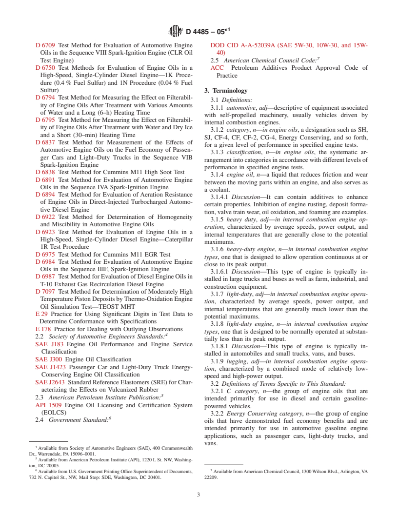 ASTM D4485-05e1 - Standard Specification for Performance of Engine Oils