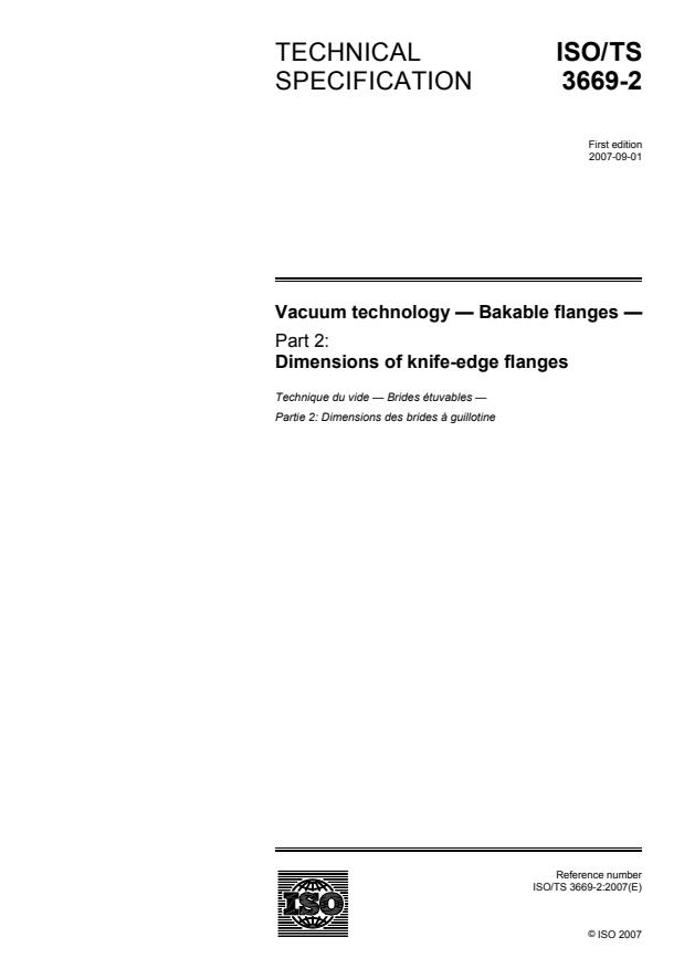 ISO/TS 3669-2:2007 - Vacuum technology -- Bakable flanges