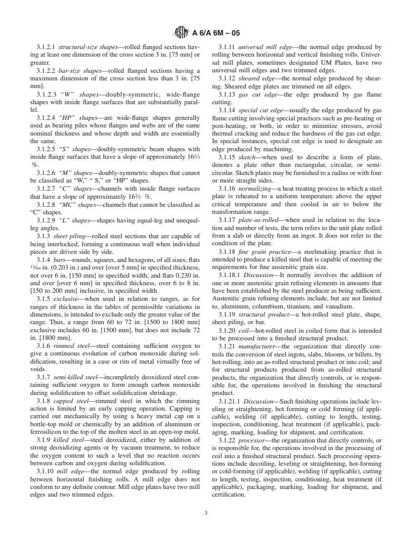 ASTM A6/A6M-05 - Standard Specification for General Requirements for Rolled Structural Steel Bars, Plates, Shapes, and Sheet Piling