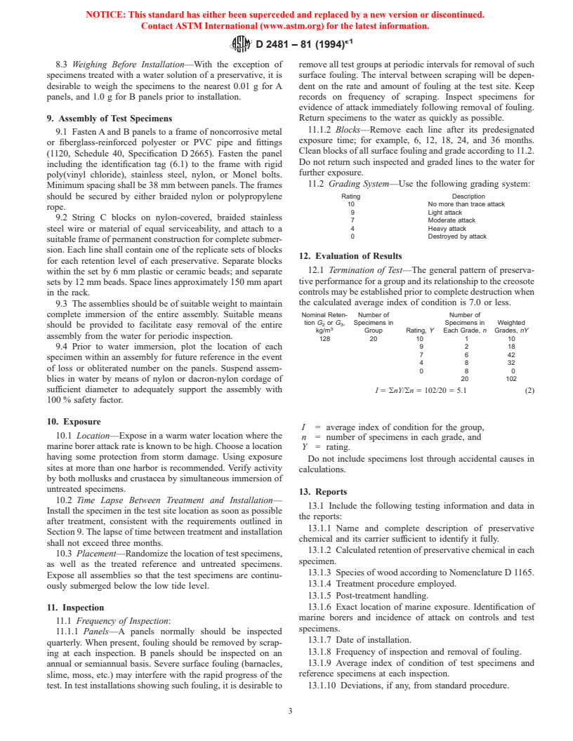 ASTM D2481-81(1994)e1 - Standard Test Method for Accelerated Evaluation of Wood Preservatives for Marine Services by Means of Small Size Specimens