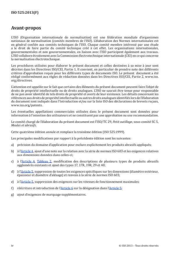 ISO 525:2013 ISO 525:2013 - Produits abrasifs agglomérés -- Exigences générales - Page 4 preview
