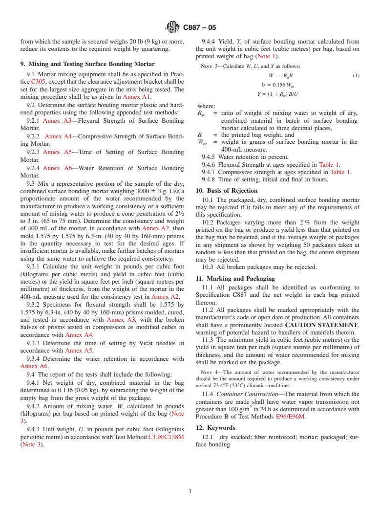 ASTM C887-05 - Standard Specification for Packaged, Dry, Combined Materials for Surface Bonding Mortar