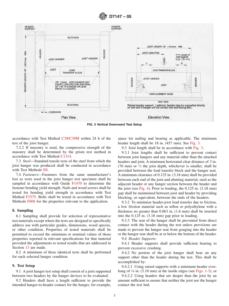 ASTM D7147-05 - Standard Specification for Testing and Establishing Allowable Loads of Joist Hangers