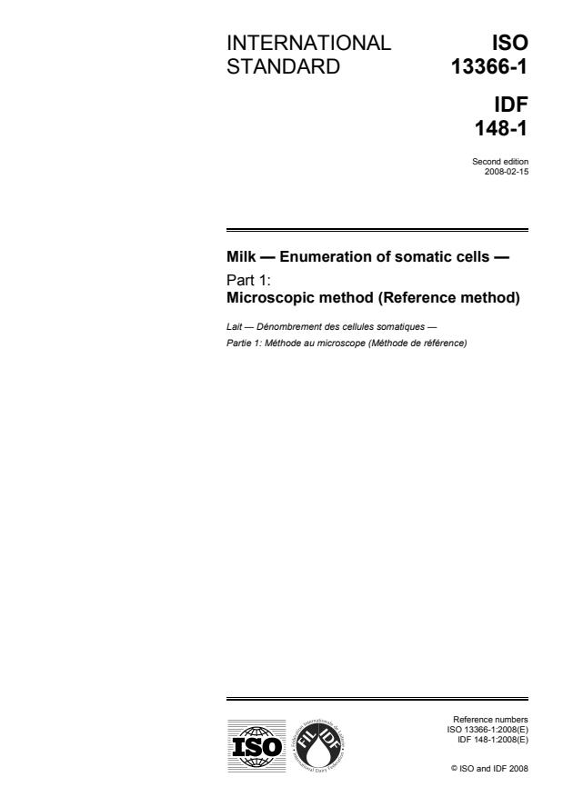 ISO 13366-1:2008 - Milk -- Enumeration of somatic cells