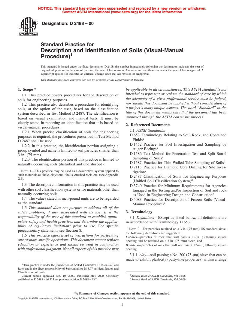 ASTM D2488-00 - Standard Practice for Description and Identification of Soils (Visual-Manual Procedure)