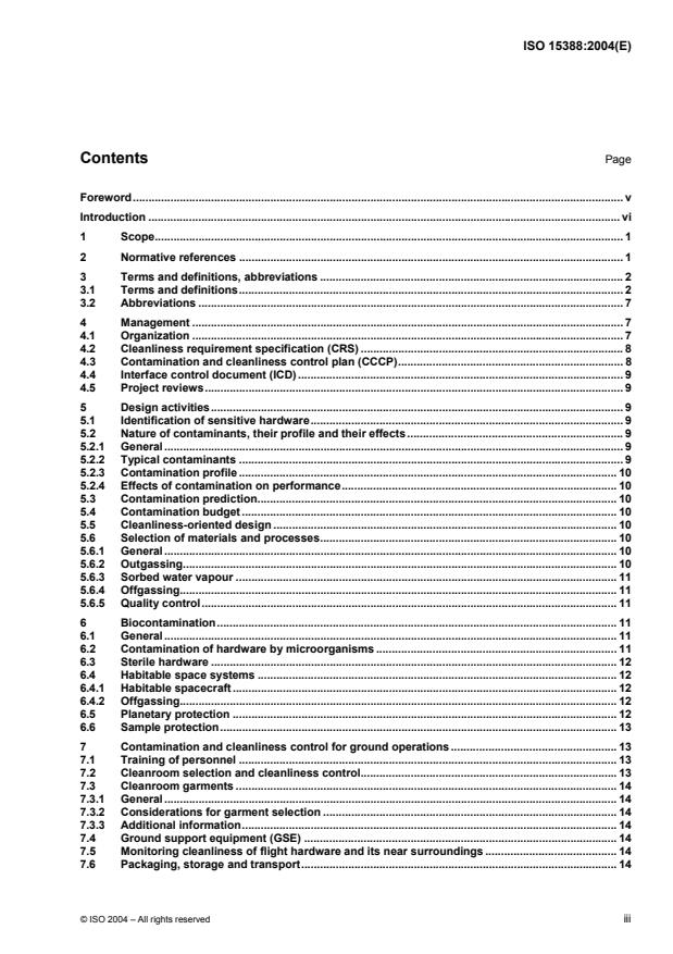 ISO 15388:2004 - Space systems -- Contamination and cleanliness control