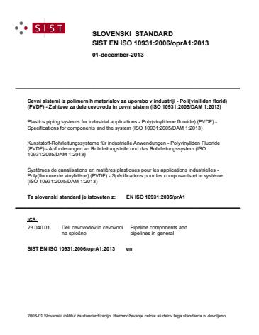 EN ISO 10931:2006/oprA1:2013 - Osnutek je sestavljen samo iz dokumenta ISO/DIS
