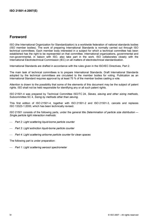ISO 21501-4:2007 ISO 21501-4:2007 - Determination of particle size distribution -- Single particle light interaction methods - Page 4 preview