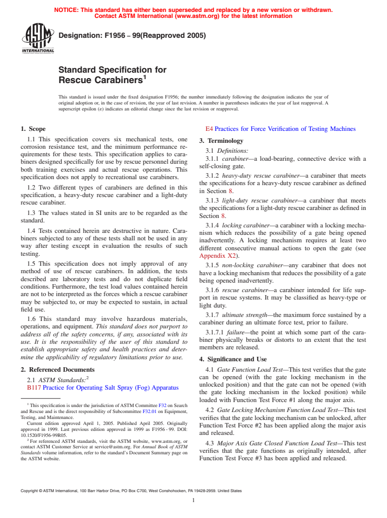 ASTM F1956-99(2005) - Standard Specification for Rescue Carabiners