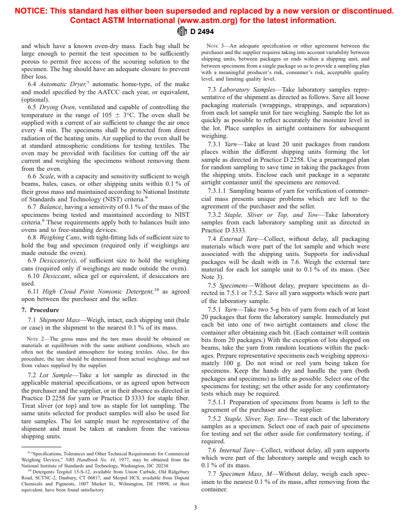 ASTM D2494-96 - Standard Test Method for Commercial Mass of a Shipment of Yarn or Man-Made Staple Fiber or Tow