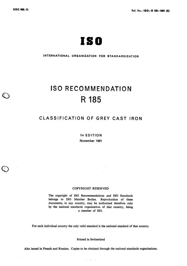 ISO/R 185:1961 - Classification of grey cast iron