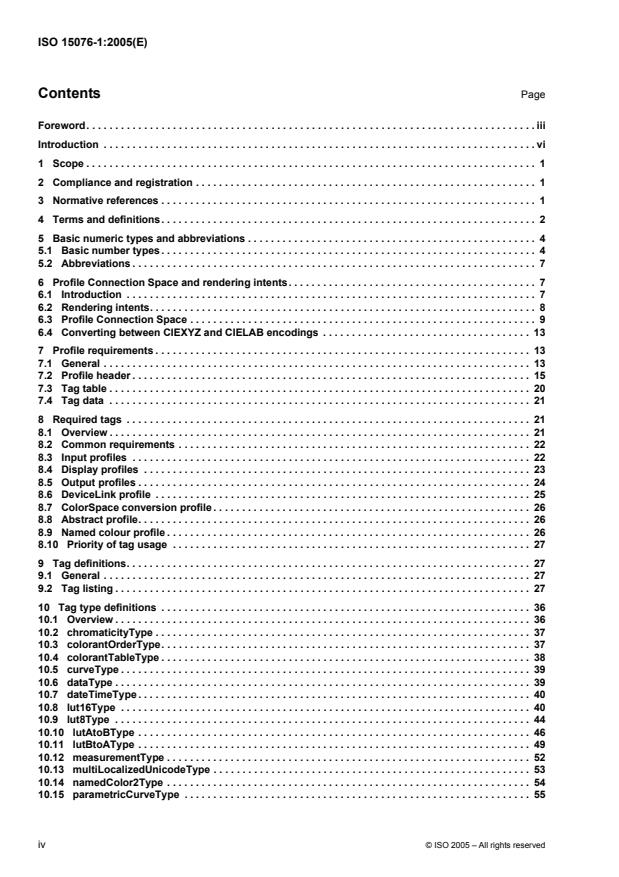 ISO 15076-1:2005 ISO 15076-1:2005 - Image technology colour management -- Architecture, profile format and data structure - Page 4 preview