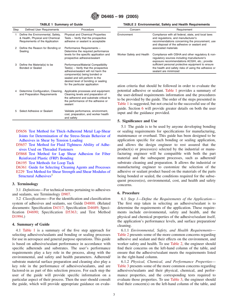 ASTM D6465-99(2005) - Standard Guide for Selecting Aerospace and General Purpose Adhesives and Sealants