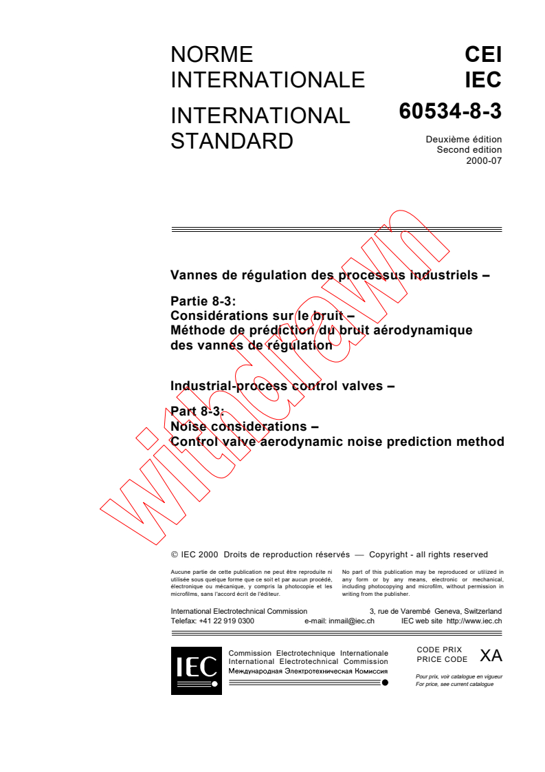 IEC 60534-8-3:2000 - Industrial-process control valves - Part 8-3: Noise considerations - Control valve aerodynamic noise prediction method
Released:7/7/2000
Isbn:2831852706