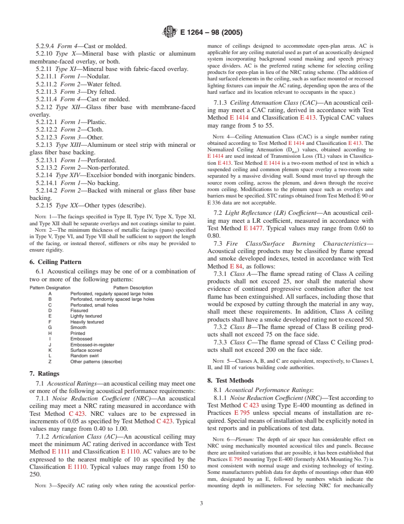 ASTM E1264-98(2005) - Standard Classification for Acoustical Ceiling Products