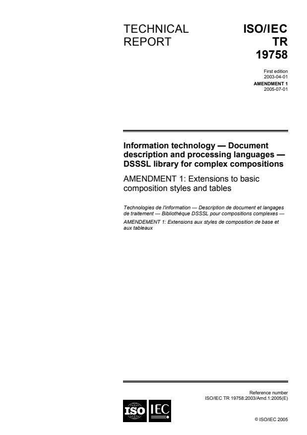 ISO/IEC TR 19758:2003/Amd 1:2005 - Extensions to basic composition styles and tables