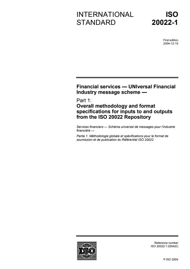 ISO 20022-1:2004 - Financial services -- UNIversal Financial Industry message scheme