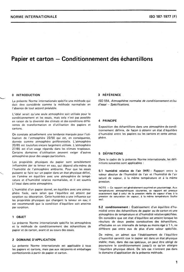 ISO 187:1977 - Paper and board — Conditioning of samples
Released:9/1/1977