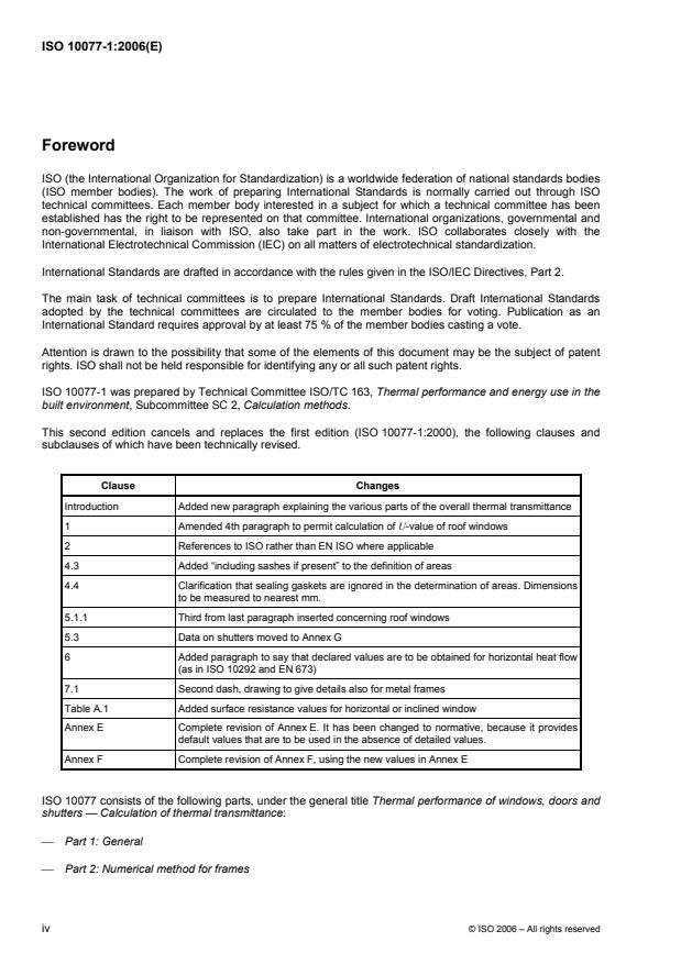ISO 10077-1:2006 ISO 10077-1:2006 - Thermal performance of windows, doors and shutters -- Calculation of thermal transmittance - Page 4 preview