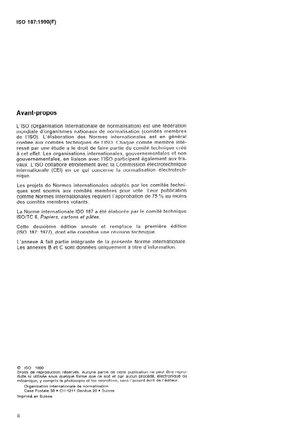 ISO 187:1990 ISO 187:1990 - Papier, carton et pâtes -- Atmosphere normale de conditionnement et d'essai et méthode de surveillance de l'atmosphere et de conditionnement des échantillons - Page 2 preview