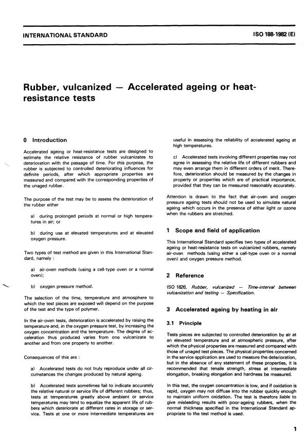 ISO 188:1982 - Rubber, vulcanized -- Accelerated ageing or heat-resistance tests