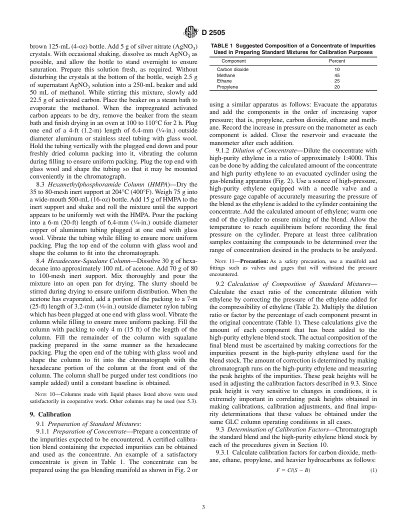 ASTM D2505-88(1998) - Standard Test Method for Ethylene, Other Hydrocarbons, and Carbon Dioxide in High-Purity Ethylene by Gas Chromatography