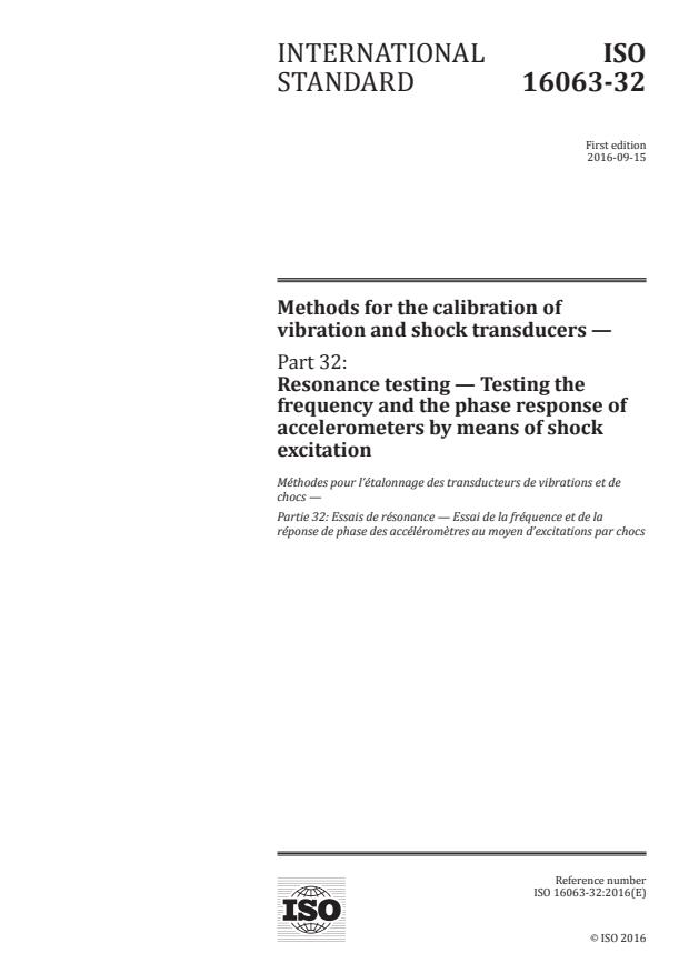 ISO 16063-32:2016 - Methods for the calibration of vibration and shock transducers