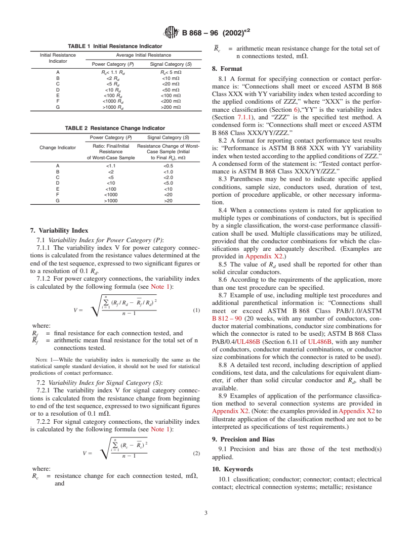 ASTM B868-96(2002)e2 - Standard Practice for Contact Performance Classification of Electrical Connection Systems