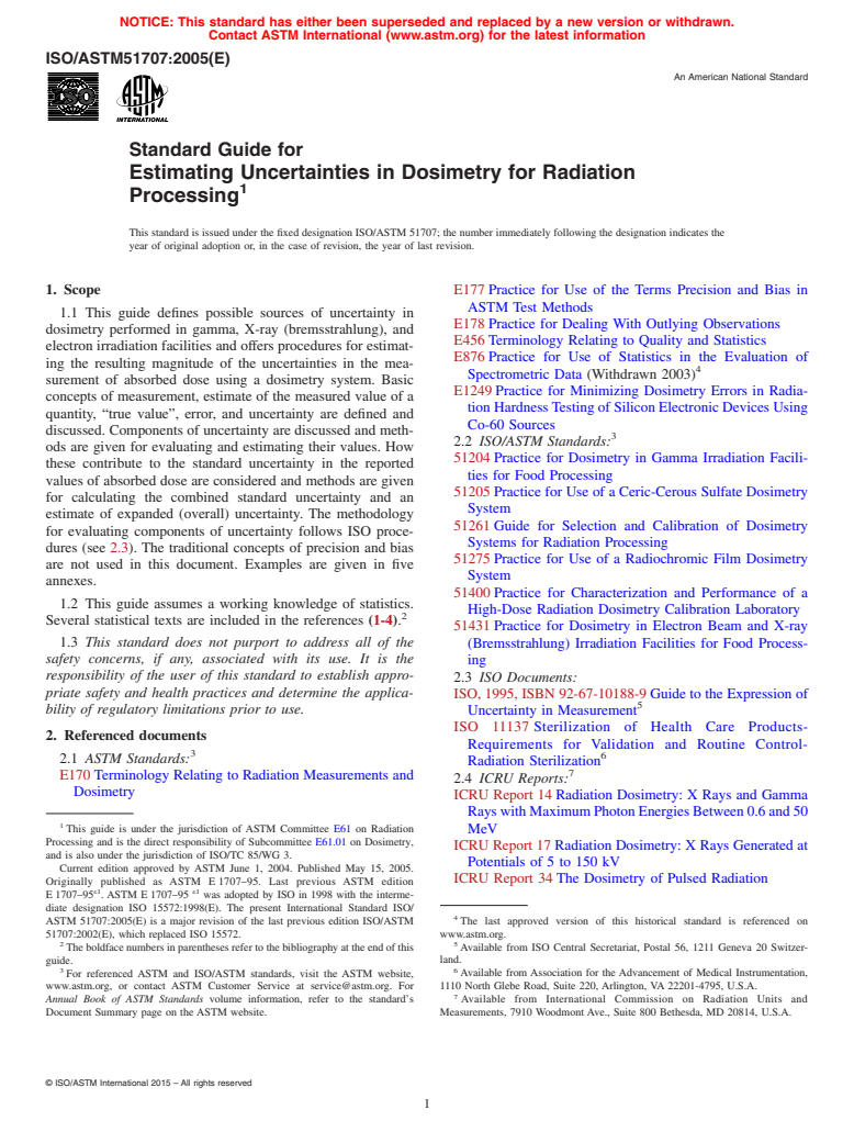 ASTM ISO/ASTM51707-05 - Standard Guide for Estimating Uncertainties in Dosimetry for Radiation Processing