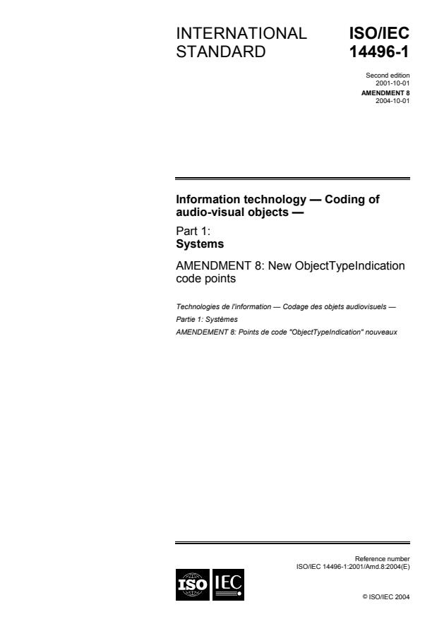 ISO/IEC 14496-1:2001/Amd 8:2004 - New ObjectTypeIndication code points