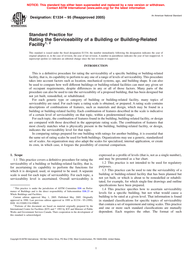 ASTM E1334-95(2005) - Standard Practice for Rating the Serviceability of a Building or Building-Related Facility