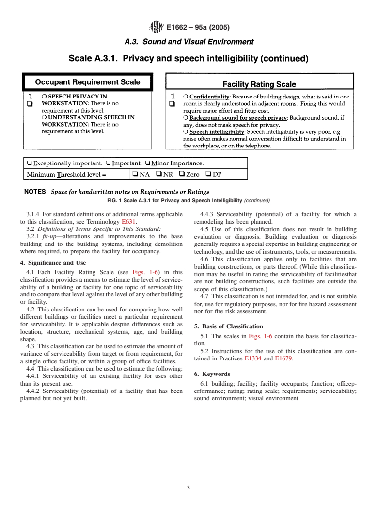 ASTM E1662-95a(2005) - Standard Classification for Serviceability of an Office Facility for Sound and Visual Environment