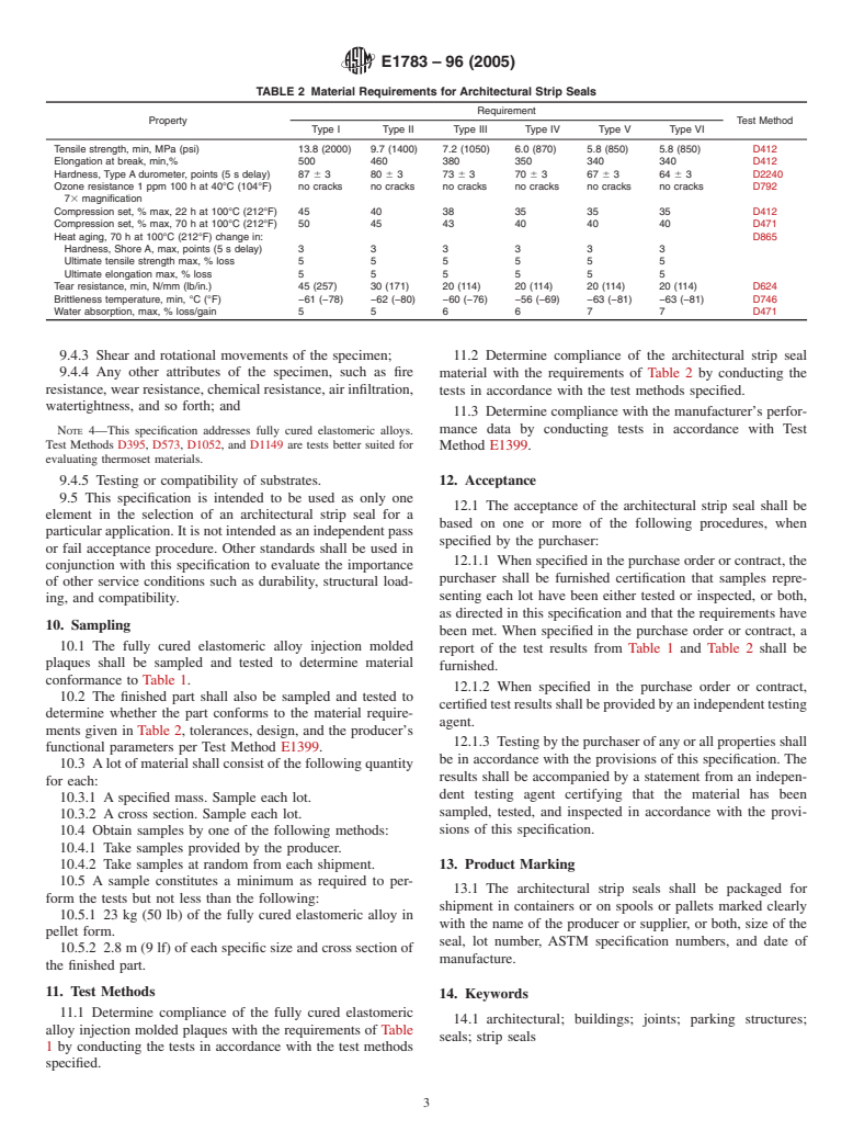 ASTM E1783-96(2005) - Standard Specification for Preformed Architectural Strip Seals for Buildings and Parking Structures