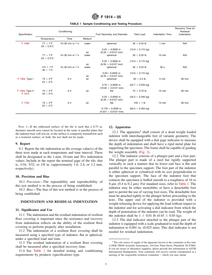 ASTM F1914-05 - Standard Test Method for Short-Term Indentation and Residual Indentation of Resilient Floor Covering