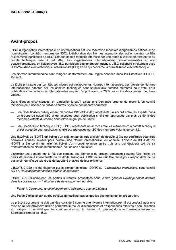 ISO/TS 21929-1:2006 ISO/TS 21929-1:2006 - Développement durable dans la construction -- Indicateurs de développement durable - Page 4 preview