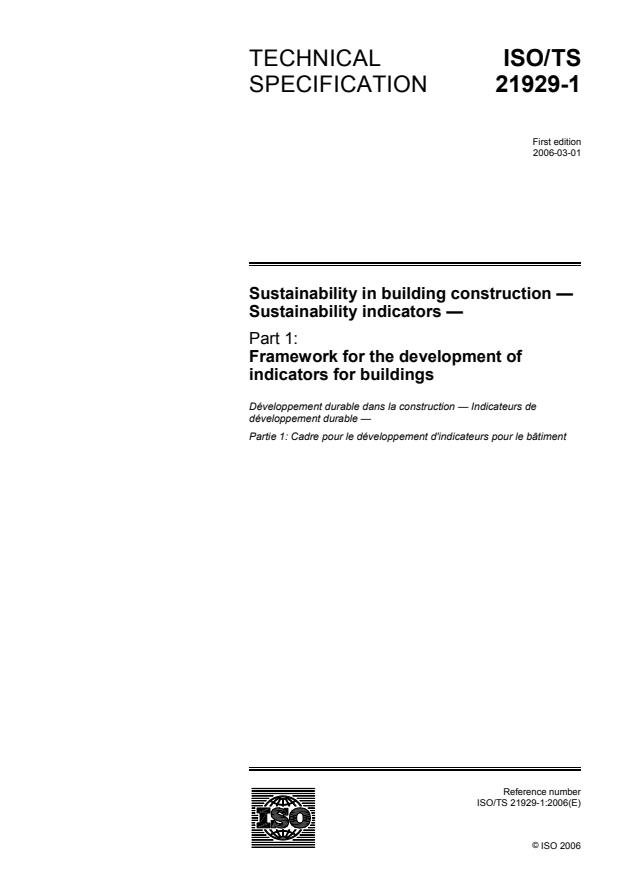 ISO/TS 21929-1:2006 - Sustainability in building construction -- Sustainability indicators