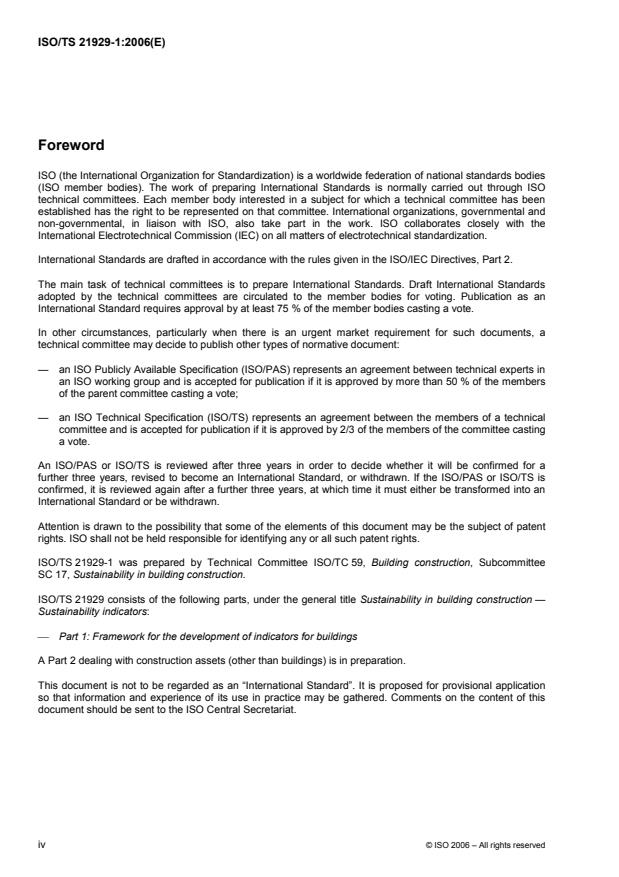 ISO/TS 21929-1:2006 ISO/TS 21929-1:2006 - Sustainability in building construction -- Sustainability indicators - Page 4 preview