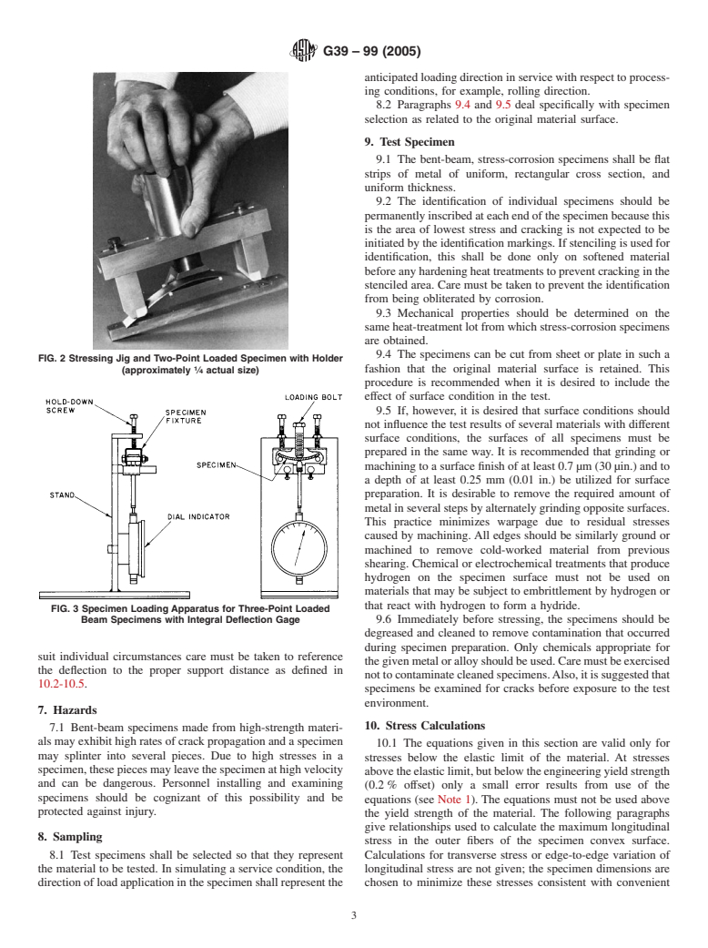 ASTM G39-99(2005) - Standard Practice for Preparation and Use of Bent-Beam Stress-Corrosion Test Specimens