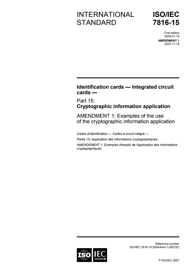 ISO/IEC 7816-15:2004/Amd 1:2007 - Examples of the use of the cryptographic information application