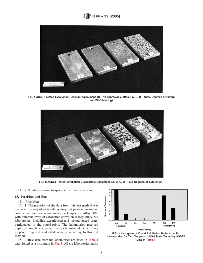 ASTM G66-99(2005) - Standard Test Method for Visual Assessment of Exfoliation Corrosion Susceptibility of 5XXX Series Aluminum Alloys (ASSET Test)