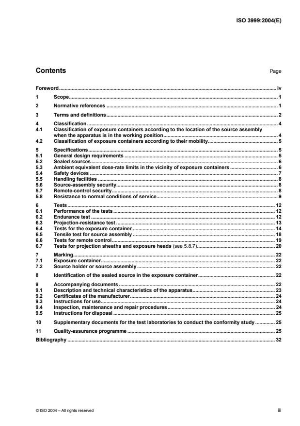 ISO 3999:2004 - Radiation protection -- Apparatus for industrial gamma radiography -- Specifications for performance, design and tests