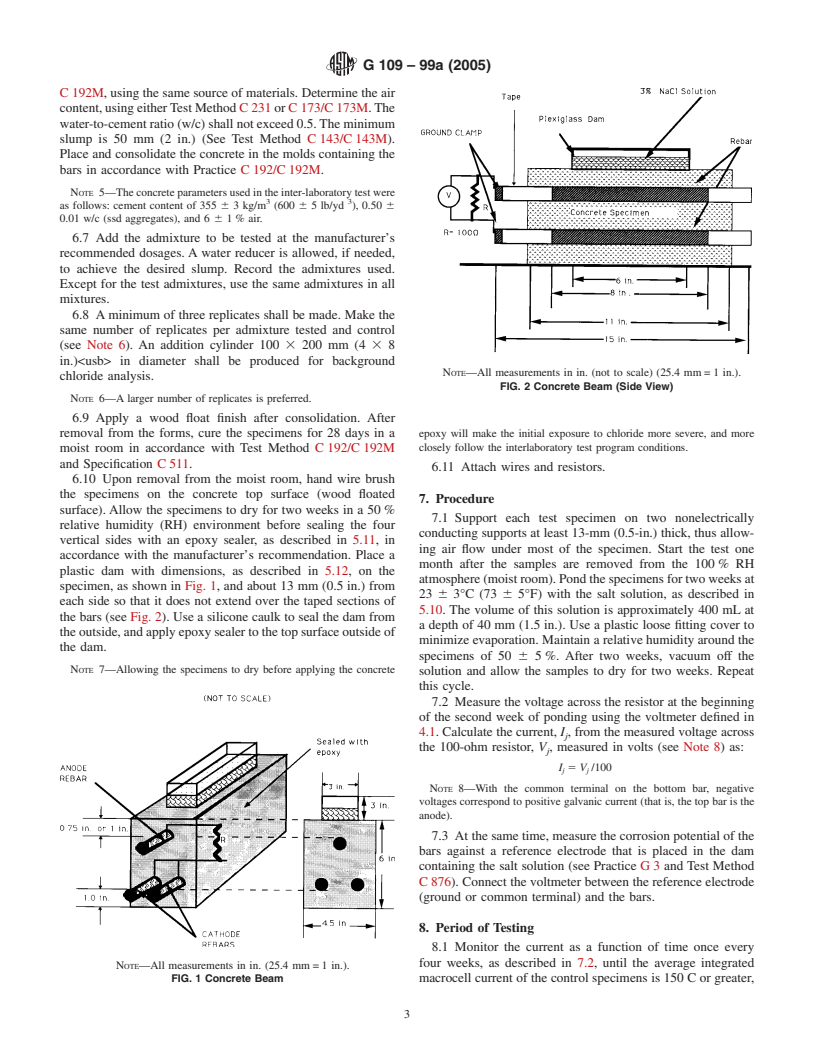 ASTM G109-99a(2005) - Standard Test Method for Determining the Effects of Chemical Admixtures on the Corrosion of Embedded Steel Reinforcement in Concrete Exposed to Chloride Environments