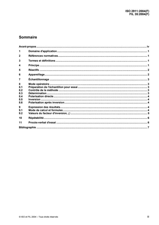 ISO 2911:2004 - Laits concentrés sucrés -- Détermination de la teneur en saccharose -- Méthode polarimétrique