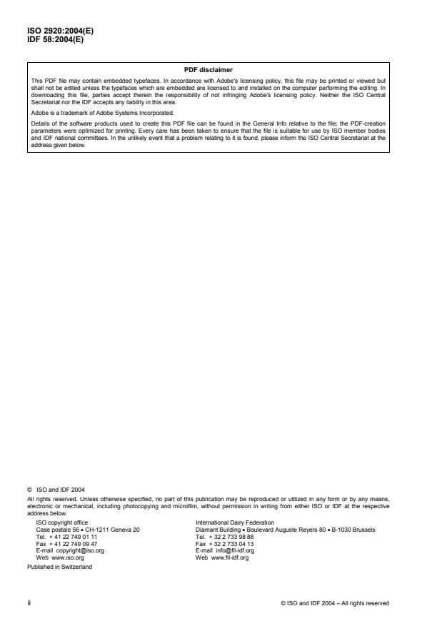 ISO 2920:2004 ISO 2920:2004 - Whey cheese -- Determination of dry matter (Reference method) - Page 2 preview