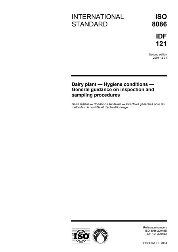 ISO 8086:2004 - Dairy plant -- Hygiene conditions -- General guidance on inspection and sampling procedures