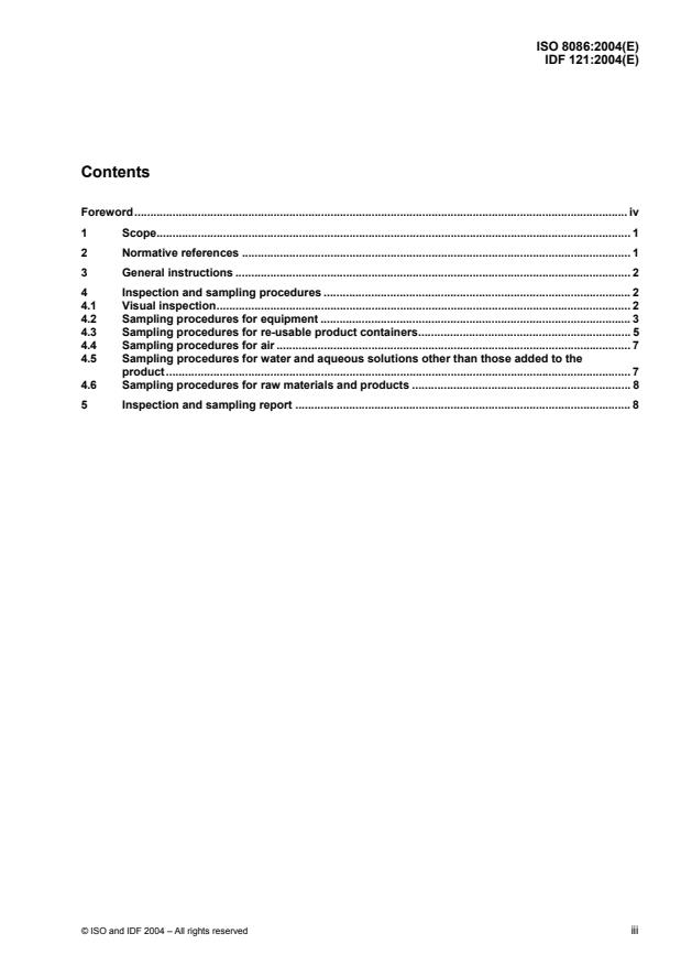 ISO 8086:2004 - Dairy plant -- Hygiene conditions -- General guidance on inspection and sampling procedures