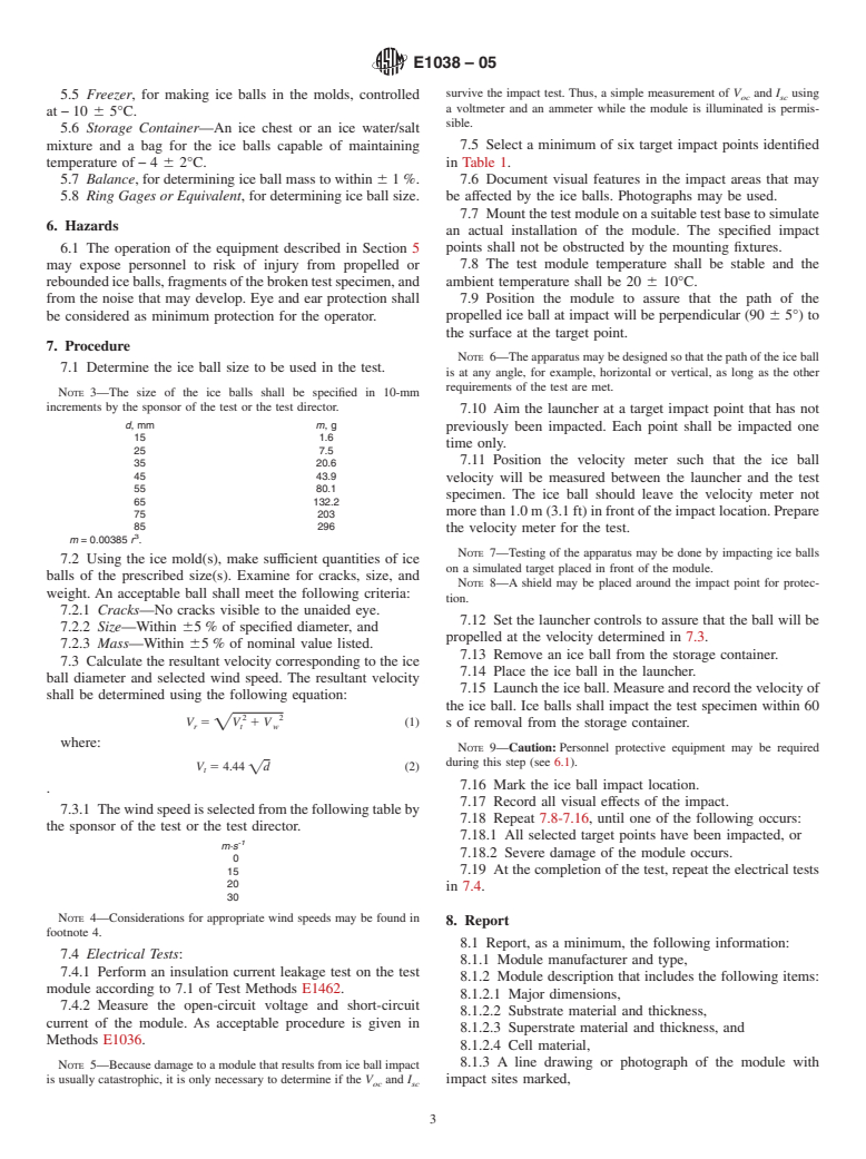 ASTM E1038-05 - Standard Test Method for Determining Resistance of Photovoltaic Modules to Hail by Impact with Propelled Ice Balls